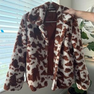 Brown and White Faux Fur Jacket